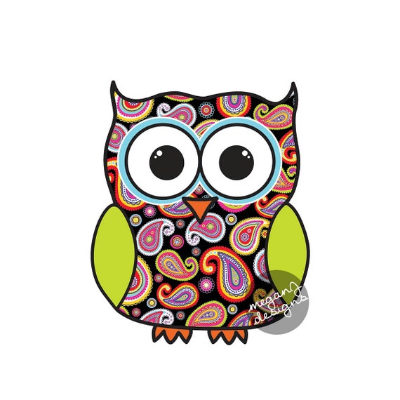 Black Paisley Owl Car Decal Colorful Cute Owl Bumper Sticker