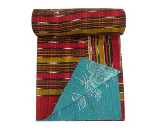 Best Quality Cotton Floral Design Sari Kantha Blanket Twin Size Kantha Bedspread Vinatge Kantha Bed Cover Bohemian Kantha Picnic Throw