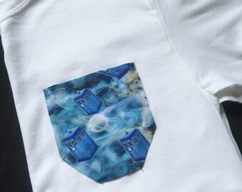 Doctor, how come she can fly the tardis? Doctor Who inspired pocket t shirt