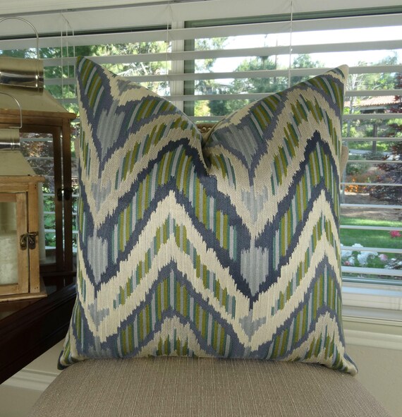 Designer Zig Zag Throw Pillow Cover Blue Navy Taupe Chevron