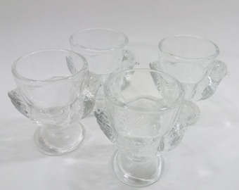 4 Retro French Glass Egg Cups in Shape of Hens, Vintage Chicken Egg Cups, Gift Idea, Kitchenalia