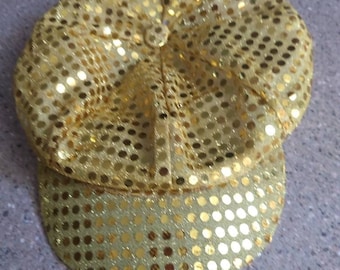 1970s Disco cap, vintage gold sequins.