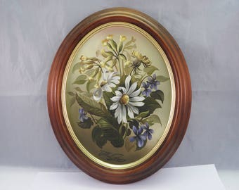 Signed John Grain Life style, oil on board of flowers,framed in oval