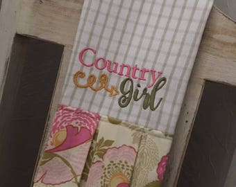 Country Girl Dish Towel - Kitchen Towel - Hand Towel - Embroidered Tea Towel with Ruffle