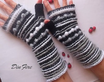 Women Size L Ready To Ship Fingerless Mittens Gloves Hand Knitted Cabled Romantic Striped Warm Accessories Wool Wrist Warmers Winter Arm 866