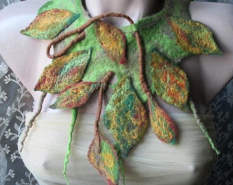 Felted Collar, Fall Accessory ,Felt Necklace Pixie Jewelry,Nymph Neck Piece, Leaf Choker,Woodland Costume,Wearable art,felt leaves