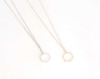 ESSENTIAL SM. (gold/silver) tiny hexagon necklace. minimal necklace. layer necklace. geometric necklace. micah 6:8. everyday jewelry. gift.
