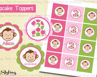 Pink Mod Monkey Cupcake Toppers AND wrappers