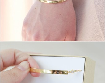 Bridesmaid Gift - Bridesmaid Jewelry - Bridesmaid Bracelet (Gold Bar Bracelet with CZ) - Personalized Name Gift