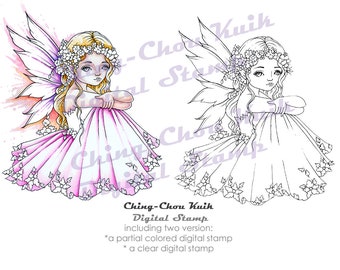Spring Flower - PRINTABLE Instant Download Digital Stamp / Botanical Flora Fairy Girl Fantasy Art by Ching-Chou Kuik