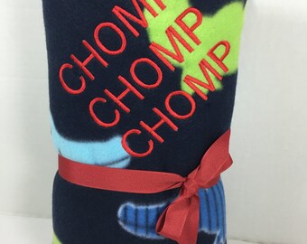 Chomp Chomp Alligator Navy Blue Fleece Throw