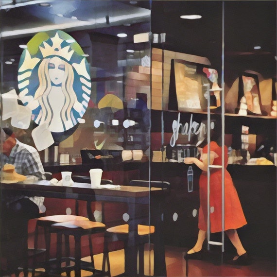 Starbucks modern edward Hopper painting vintage women in