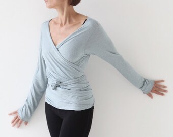 Long-Sleeve TIE-AROUND WRAP - wrap top - long ties around - yoga & dance wear - after yoga clothing