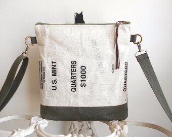 US Mint, military canvas crossbody, iPad bag - natural & olive drab - eco vintage fabr