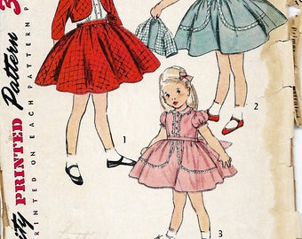 1950's Simplicity 3991 Girls One-Piece Dress And Jacket Sewing Pattern, Size 6