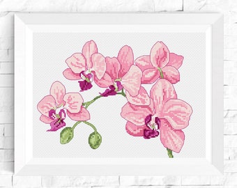 Orchid cross stitch pattern Watercolor Flower cross stitch Floral cross stitch PDF patterns Modern Home decor Embroidery Chart Hoop Art