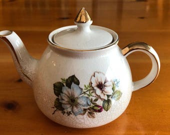 Vintage Gibsons Staffordshire Teapot with Floral Pattern & Gold Accents Numbered