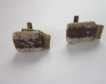Retro Polished Stone & Mesh Men's Cuff Links