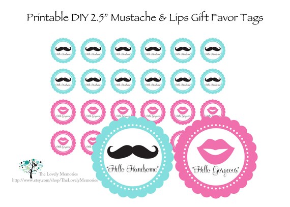 items similar to mustache lips printable party favor tags 2 5