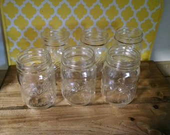 6 New Mason Jars, Crafting, Candles, Hanging, Canning, Vases, PINT Mason Jars, Wedding Decor, Lighting, Rustic Decor