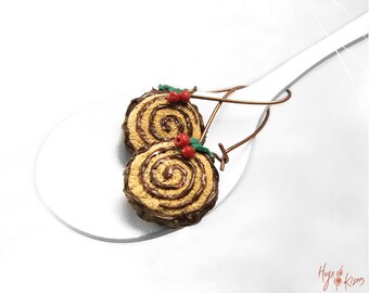 Christmas Yule Log Earrings, Buche de Noel Earrings, Miniature Food Jewelry, Polymer Clay Earrings, Christmas Jewelry,Kawaii Jewelry