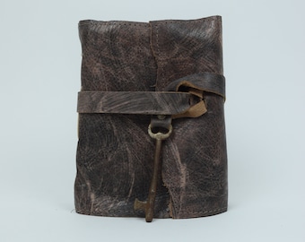 Leather Journal - Handmade paper with antique skeleton key