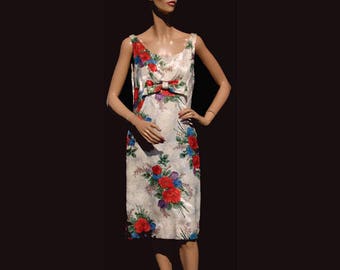 Vintage 1960s Dress - Floral Brocade Lame - M