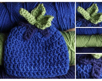 Crochet Blueberry Hat - Newborn, Infant, Child, Teen, Adult Size