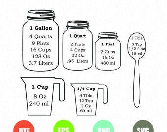 Measurement Cheat Sheet SVG , Kitchen SVG , Measurement Chart SVG , Cut File , Cutting File , Cooking svg, Mason Jar svg, Measure Sheet