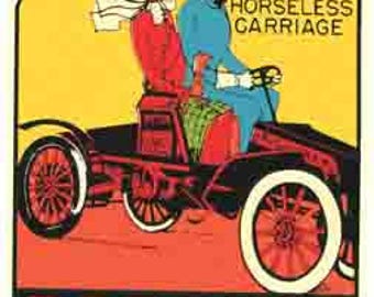 Vintage Style Detroit Michigan Horseless Carriage GM Ford General Motors Travel Decal sticker