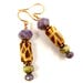 Giraffe Earrings April Earrings Animal Print Jewelry Elegant Glass Dangles Purple Sage Green Brown Reticulated Copper Jewelry