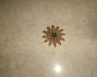 vintage pin brooch goldtone sunflower aurora borealis rhinestone