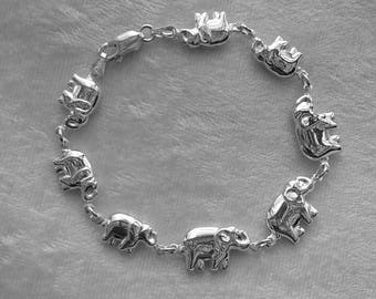 Elephant Bracelet, African Elephant jewelry, Sterling Silver Elephant Mother and Baby Bracelet