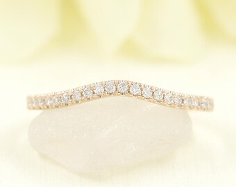 Diamond Wedding Band.Curved Wedding Band.Rose Gold Diamond Band.14K White Gold,Yellow Gold,Rose Gold Wedding Ring.Matching Band.Diamond Band