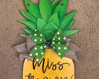 Pineapple Door Sign-Teacher Sign-Welcome Sign-Pineapple Sign-Gift-14x7"