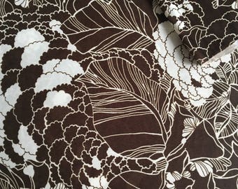 Vintage Fabric 70's Brown, White, Polyester, Material, Textiles