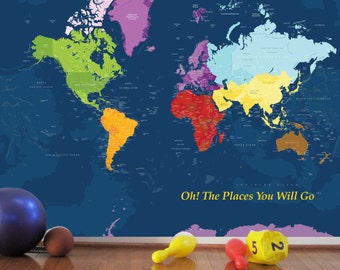 World map decal for kids, Worldmap Mural Decal, Very big wall decal, 102X82 Inches, Nursery Wall decal, Baby Room, Playroom ideas, boys room