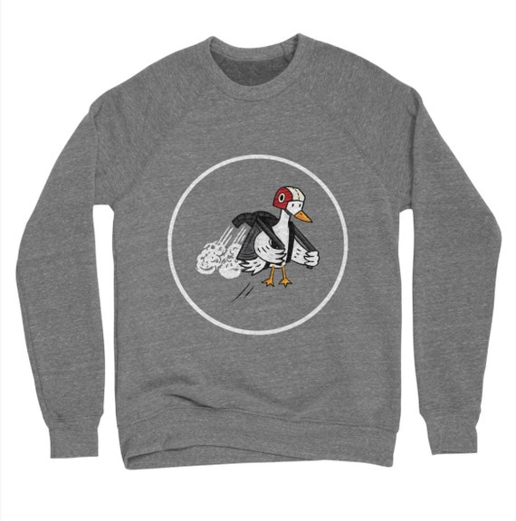 Jet Duck - Women's / Men's - sponge fleece sweatshirt - Heather Grey Triblend by Oliver Lake - iOTA iLLUSTRATiON