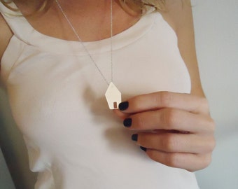 House pendant - cities - handmade - sterling silver - metal - minimalist - jewelry -