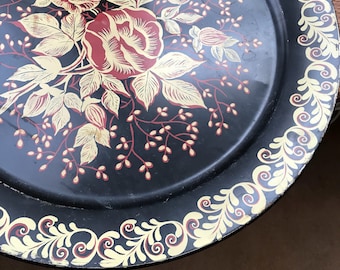 Vintage 1950's Large Round Metal with Tray Floral Design