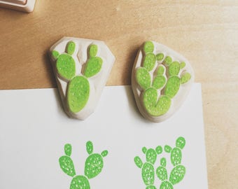 Bunny ears cactus stamp,bunny ears stamp,botanical cacti hand carved rubber stamp,desert stamp,cactus stamp set,unmounted