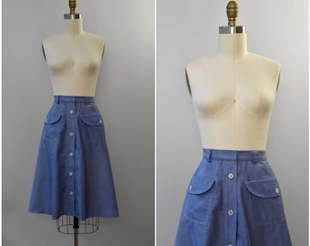 1970's chambray a-line high waist skirt • xs