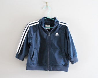 Enfant Adidas veste bleu marine 3 rayures garçon Adidas Zip veste Track Jacket 90 s Vintage taille 12-18 mois #C065A