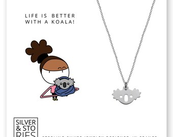 Koala 925 Sterling Silver thin minimalist charm necklace with box