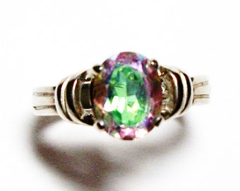 Rainbow topaz, topaz ring, pink green ring, banded topaz ring, solitaire ring, s 7 "Heavens Halo"