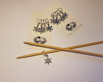 Knitting stitch markers, set of 4, SNOWFLAKES