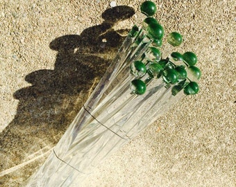 Green Glass Swizzle Sticks Set of 25 Drink Stirs