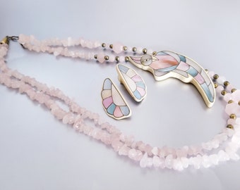 Lee Sands Hawaiian Necklace Set Fish Shell Rose Quartz Mother of Pearl
