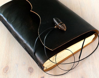 Leather Bound Journal Antiqued, Free Initials Personalized, Distressed Black Notebook A5, Rustic Sketchbook, Gothic journal, Gift for Him