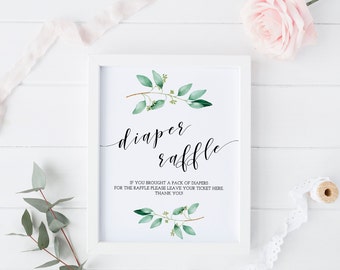 Diaper Raffle, Baby Shower Game, Greenery Baby Shower, Diaper Raffle Sign, Instant Download, Gender Neutral, Printable, Decorations - GN1